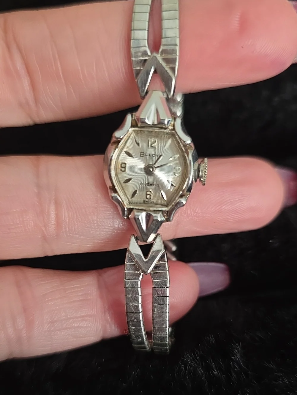 Bulova Ladies Silver-Tone Ladies Bracelet Watch with Hexagonal Dial